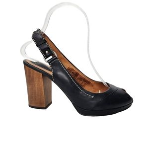 Fossil Slingback Peeptoe Block Heels Black Leather 7